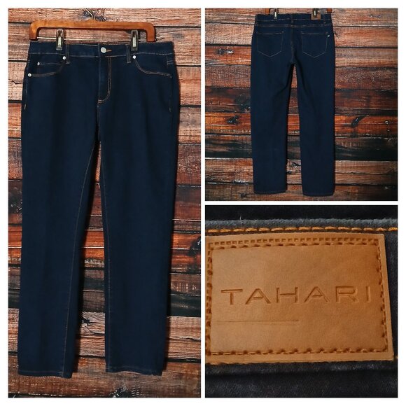 Tahari Jeans Size 12 31 Slim Straight Ankle Mid Rise Dark Wash Denim Stretch - Picture 1 of 10